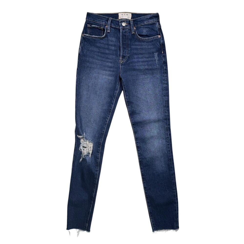 We The Free Jeans 26 Blue Skinny Raw Hem Distressed Mid Rise Stretch Denim